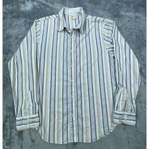 VINTAGE BKE Shirt Mens L Long Sleeve Button Up Retro Metallic Blue Striped Y2K